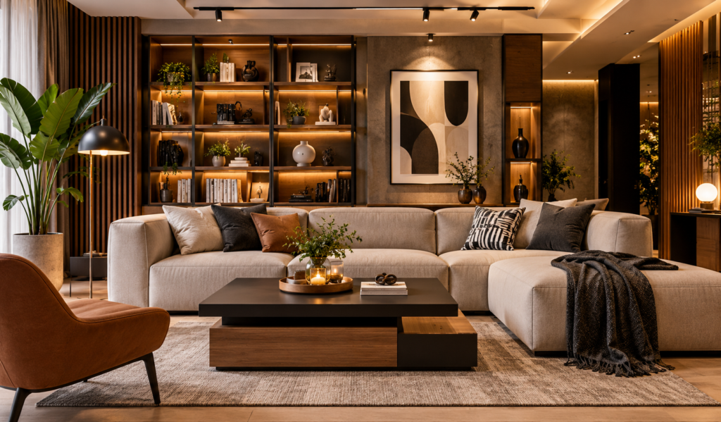 HGTV Style Home Decor Ideas featuring a modern and elegant living room.